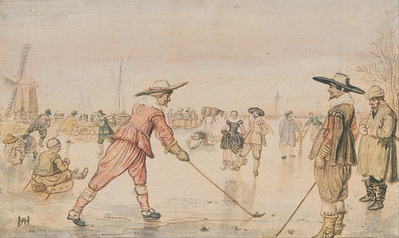A Winter Scene with Two Gentlemen Playing Golf