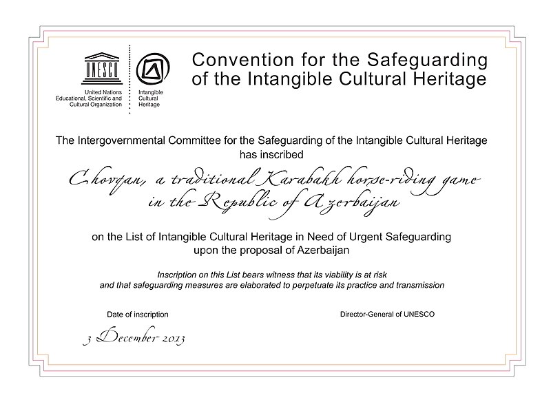 Chovkan UNESCO sertificate