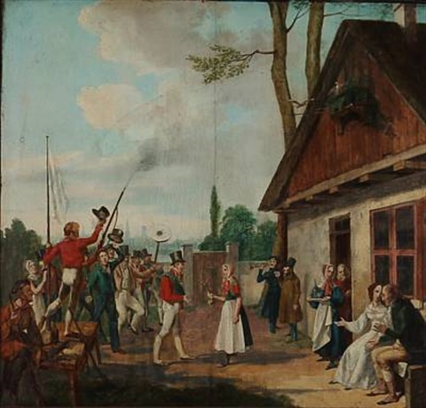 Christian Claus C Tilly Danish 18001879 Popinjay shooting on Amager Island Denmark 1836