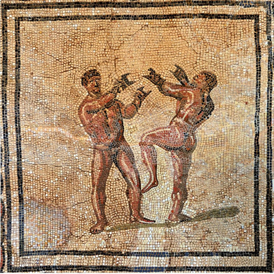 Roman mosaic with boxing match