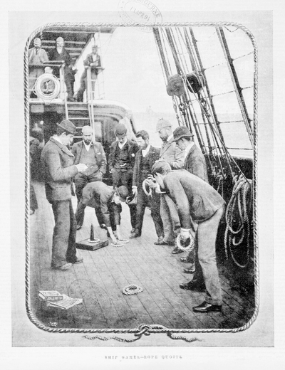 April 2 1894 Shows group of young men playing quoits on ship deck